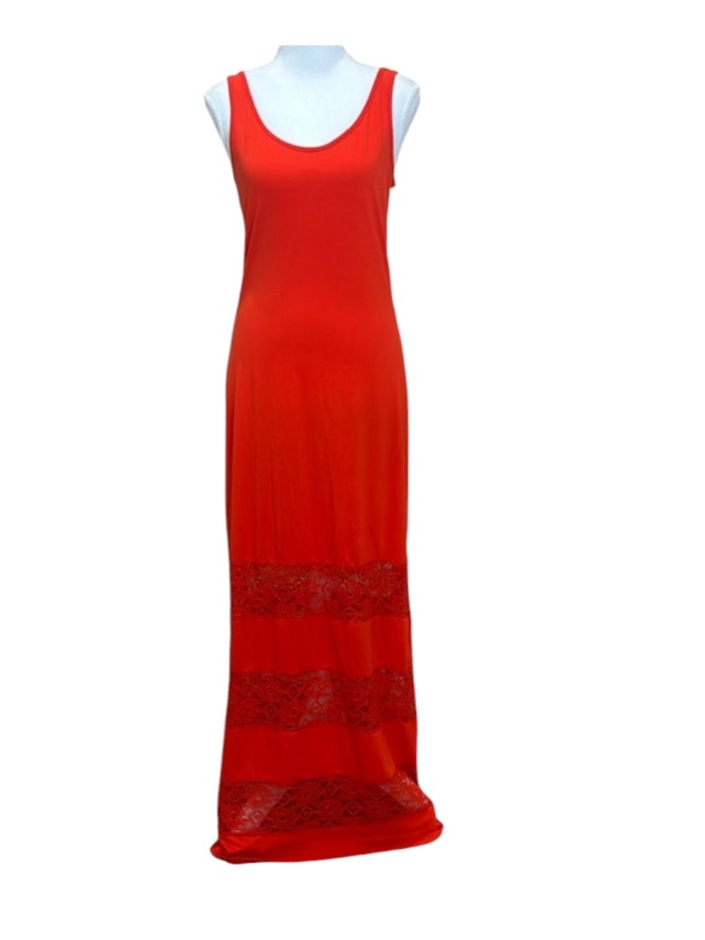 Apt. 9 Tangerine Orange Sleeveless Tank Crochet Lace Panels Maxi Dress Size S